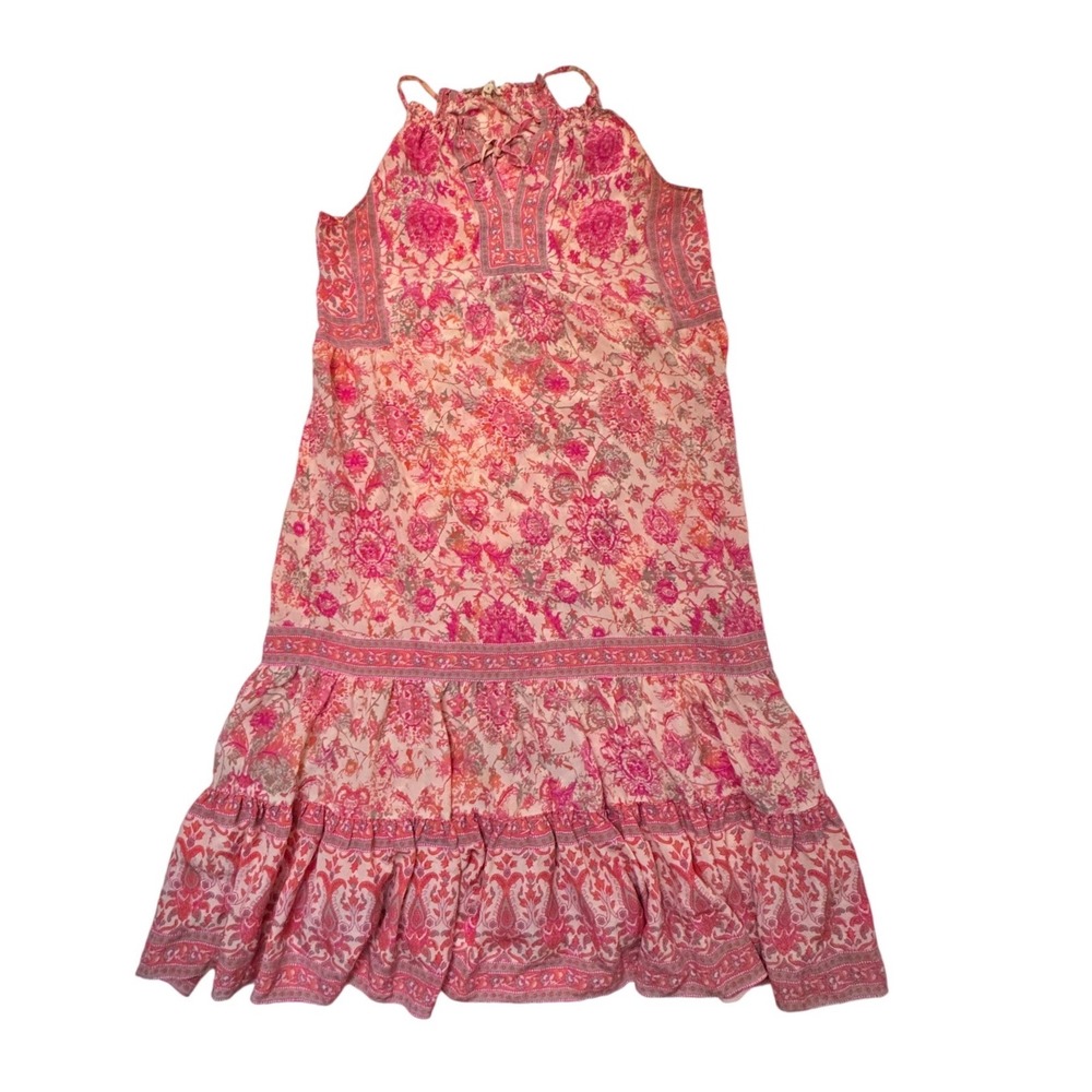 Rebecca Taylor Pink Floral Paisley 100% Silk Maxi Dress Womens 8 Romantic Boho